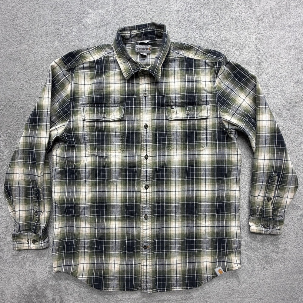 Carhartt Shirt Mens Large‎ Green Plaid Flannel Button Front Long Sleeve Casual